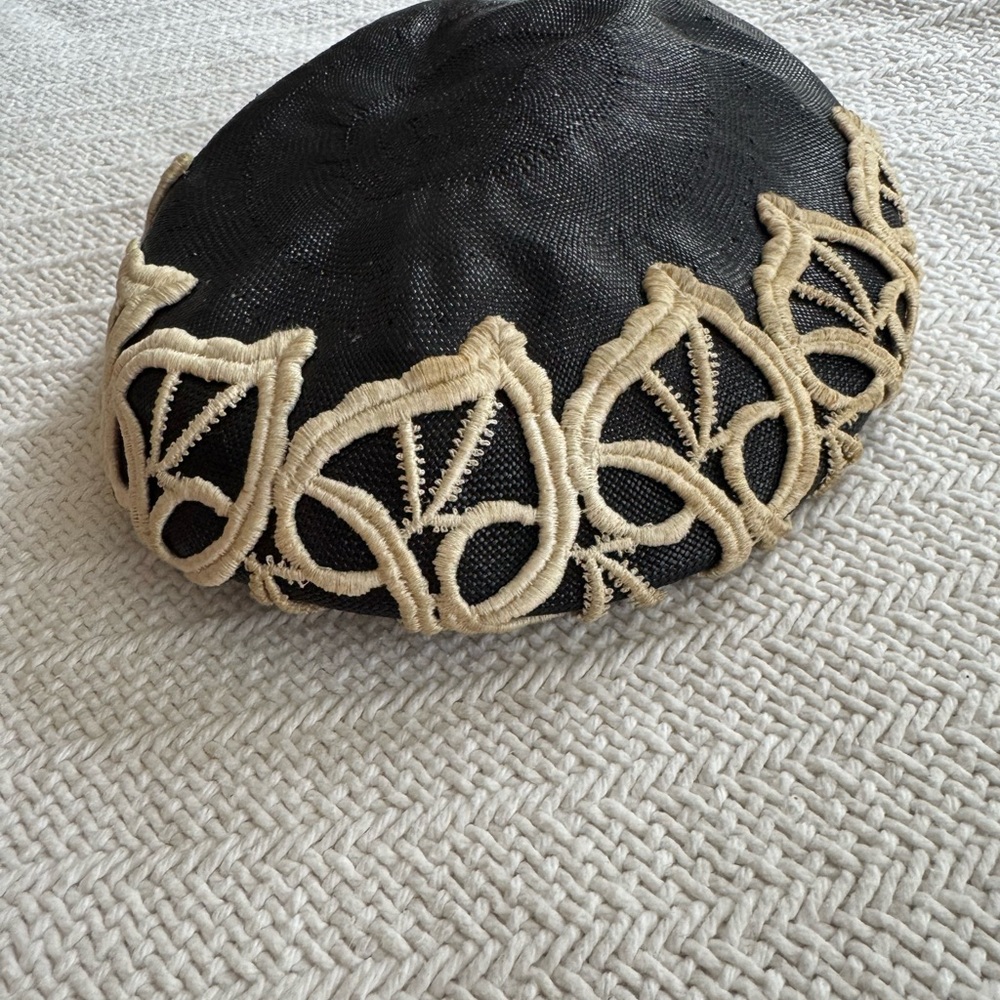 Black vintage Hat with Cream Trim